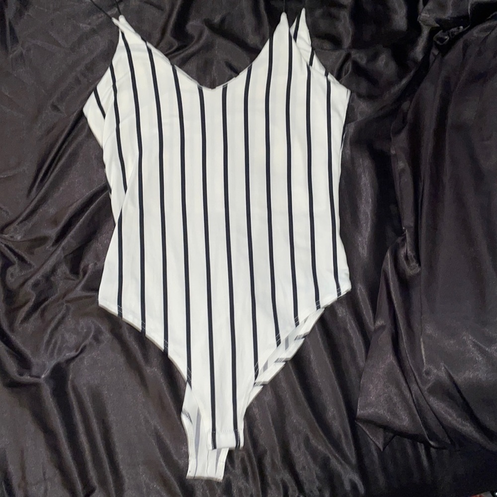 Black and white stripped body suit, Size:S